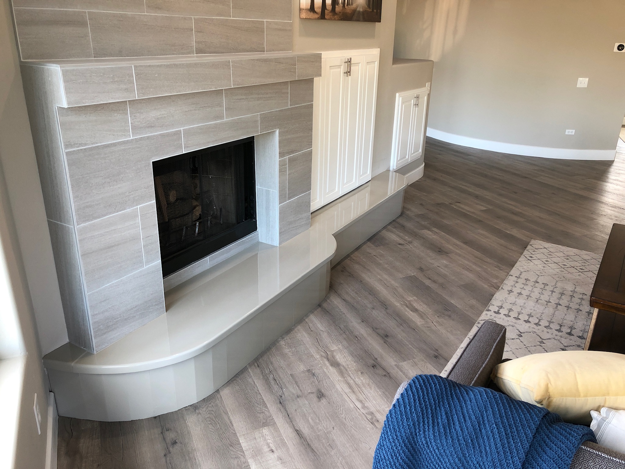 Fireplace base in custom gray